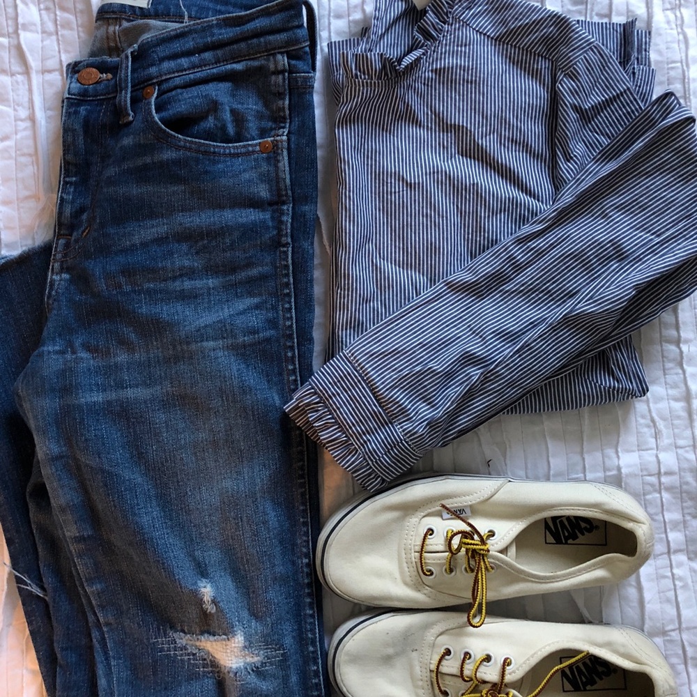 H&M striped ruffle trim blouse